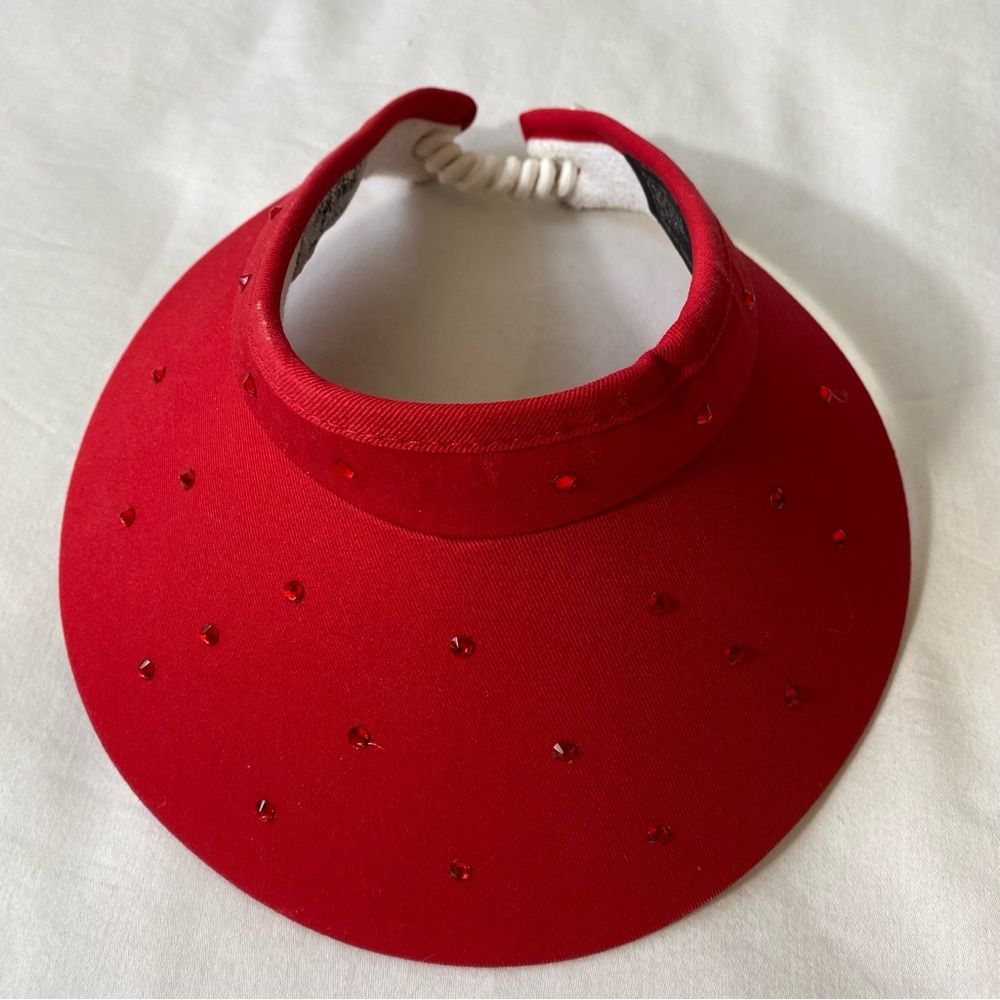 High Spirits Red Crystal Studded Lace Back Visor Golf Tennis Outdoors